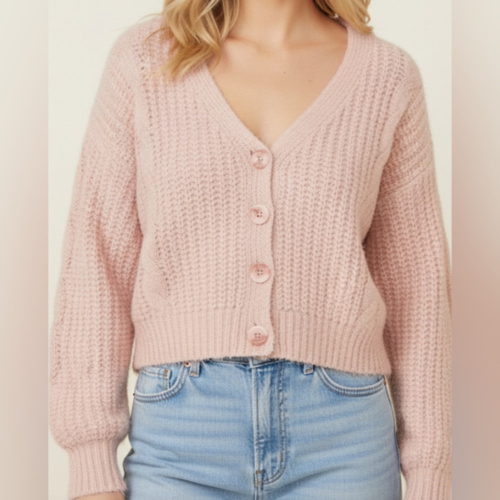 Princess Polly Loose Pink Long Sleeve Button Front Soft Eyelash Knit Cardigan